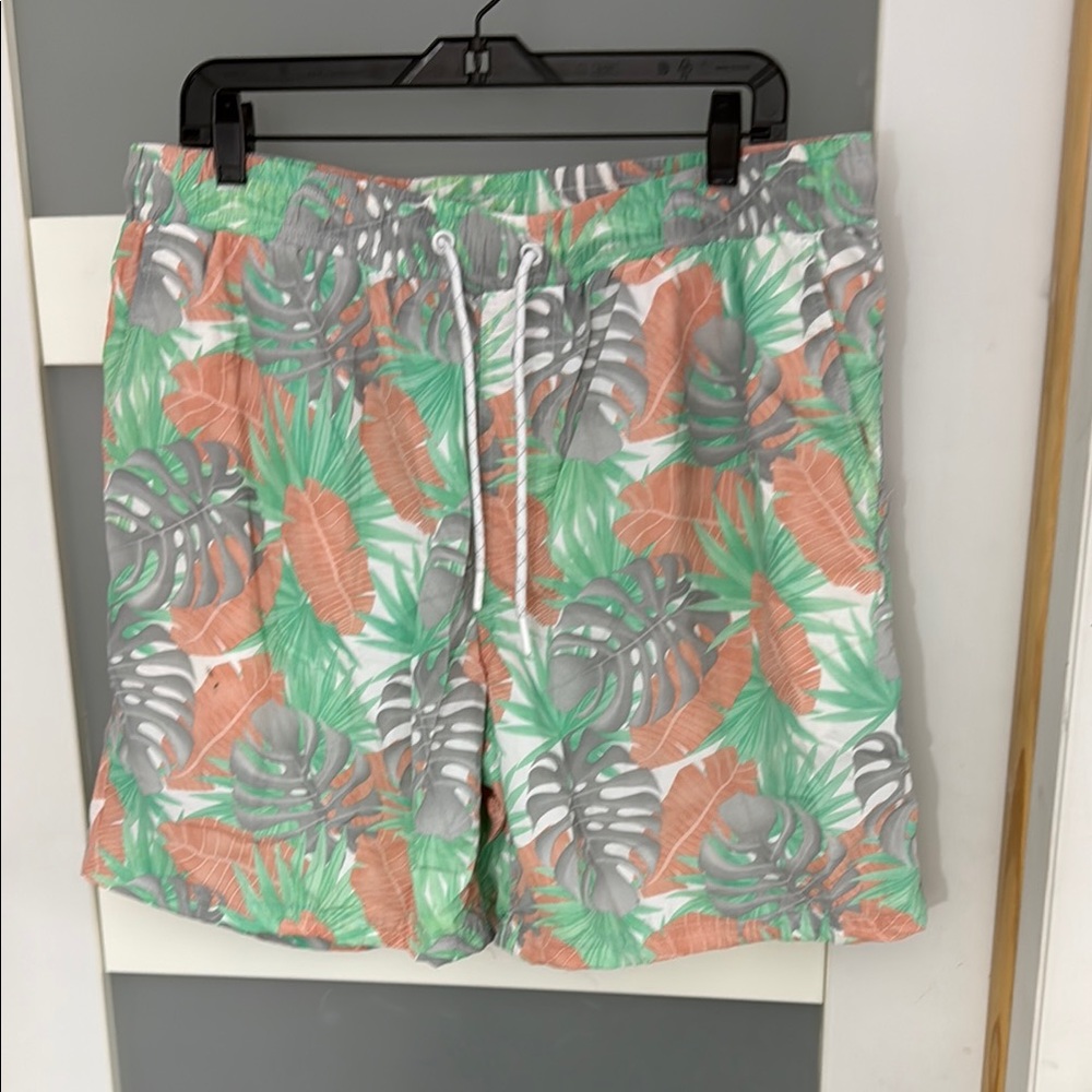 Tropical Leaf Print Men's Swim Shorts